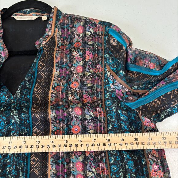 Soft Surroundings Tunic Dress L Striped Black Multi Chiffon Folksy Floral Boho - Picture 7 of 10